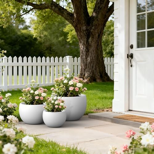 Kante Set of 3 White Concrete Bowl Planters 20" 15.7" 11.8" Dia - Image 4
