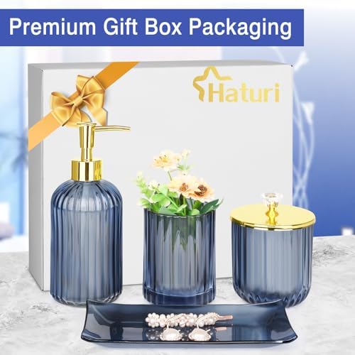Haturi Glass Bathroom Accessories Set, Blue Bathroom Set, 4 Pcs - Image 4
