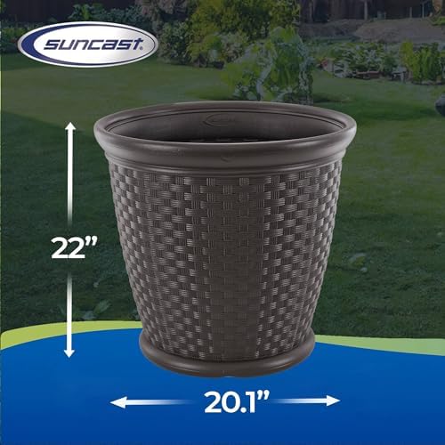 Suncast Sonora 4 Pack 22 Inch Plastic Wicker Indoor or Outdoor Decorative Garden Flower Planter for Entryways, Porch, and Backyard Patios, Dark Brown - Image 3
