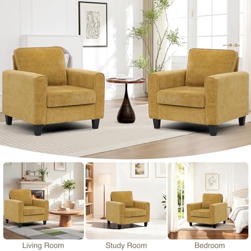 Chenille Upholstered Accent Chair, Modern Living Room Chairs, Comfy Armchair Single Sofa Side Chair for Apartment, Waiting Room, Office, Yellow - Image 5