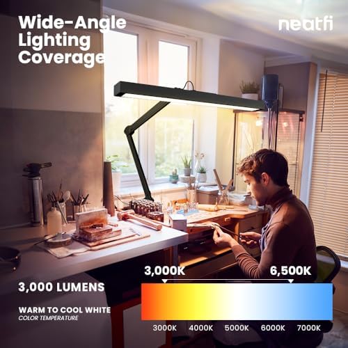 Neatfi 3,000 Lumens Ultra LED Desk Lamp with Clamp, 30W Dimmable Monitor Light, 5 Brightness Levels & 5 Light Modes (Black, 28 Inches with Metal Arm) - Image 3