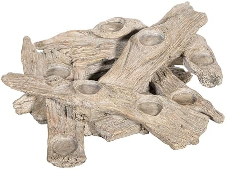 Plow & Hearth Faux Driftwood Fireplace Candle Holder, Resin Log Insert for Fireplace Decor, Holds 8 Fireplace Candles for Inside Fireplace, Coastal Beach Cozy Living Room Fireplace Decorations - Image 6