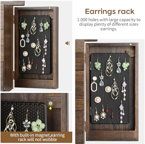 Meangood Jewelry Box Jewelry Organizer, 5-Layer Wooden Jewelry Organizers and Storage Boxes for Women Girls, Ring Earring Bracelet Necklace Holder Organizer with Mirror & Drawers (Walnut) - Image 5