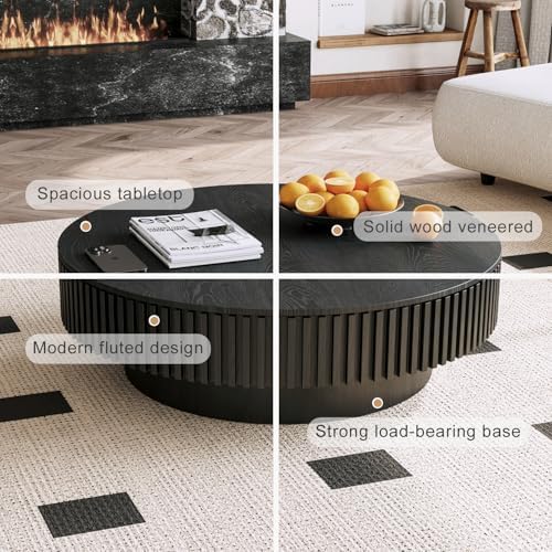 39'' Round Coffee Table with Storage, Modern Wooden Coffee Table - Image 5