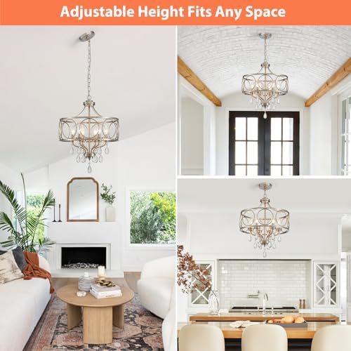 Crystal Chandeliers for Dining Room,17.7" Brushed Nickel 6 Lights Hanging Pendant Lighting Fixture Metal Farmhouse Chandelier for Kitchen Island Entryway Living Room - Image 6