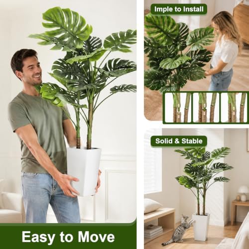 5FT Fake Monstera Plant with White Planter & Thickened Trunk - Image 4