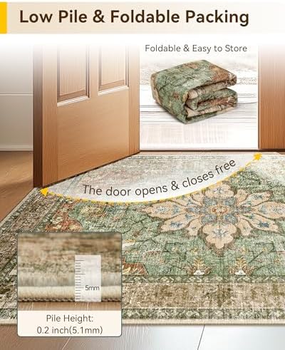 RELEANY Washable Area Rug, Runner 3'x8', Brick/Brown/Green - Image 5