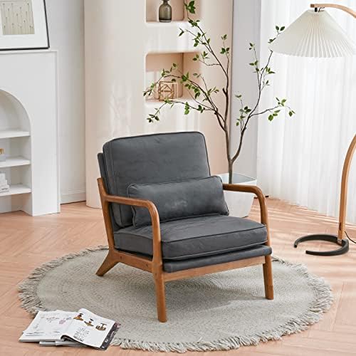 Bonnlo Microfiber Dark Grey Mid Century Modern Accent Chair, Soild Wood Padding Lounge Armchairs Side Sitting Chairs for Living Room, Bedroom, Guest Room by Bonnlo
