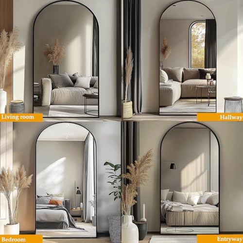 Dewfig Arched Full Length Mirror, 76"x34" Large Floor Mirror, Black - Image 3