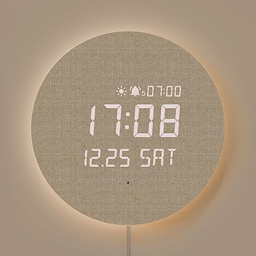 mooas Full Moon LED Silent Wooden Digital Wall Clock with Remote Control, Backlight Nightlight Digital Wood Wall Clock, Sunrise Alarm Melody, 5 Level Brightness Modern Decorative Office Livingroom by mooas