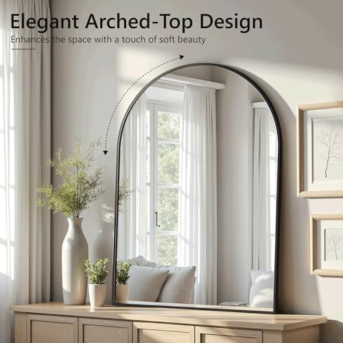Arched Bathroom Mirror for Wall, 30" x 20" Metal Frame Vanity Mirror, Black - Image 5