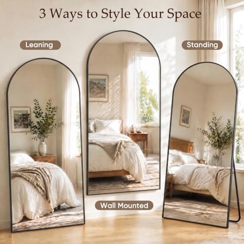 76"x34" Arched Full Length Mirror, Large Floor Mirror, Black - Image 6