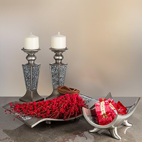 Creative Scents Schonwerk Silver Centerpiece for Dining Room - Crackled Mosaic Design Decorative Tray - Home Decor - Coffee Table Decorations Centerpiece for Dining/Living Room - Great Gift Idea - Image 6