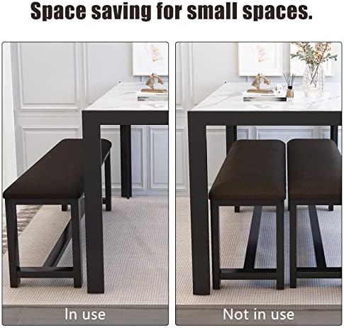 Dining Room Table Set with 2 Benches, Dining Table Set for 4-6, Dinner Table Set for 4, Faux Marble Breakfast Table Set & PU Leather Upholstered Benches for Small Spaces, Apartment, White - Image 6
