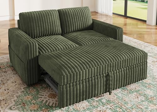HONBAY Modular Pull Out Sofa Bed,Corduroy Loveseat, Couches for Living Room,Green by HONBAY