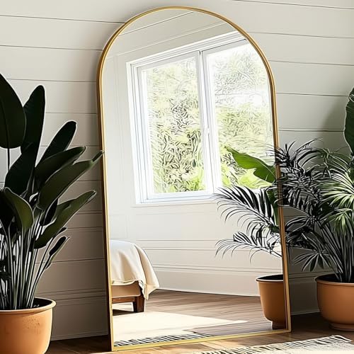 KOMCOTE 77x38 Inch Extra Large Arched Floor Mirror - Giant Gold Freestanding Mirror for Bedroom, Living Room, Dressing Room - Oversized Elegant Leaner Full Length Mirror for Home Decor by KOMCOTE