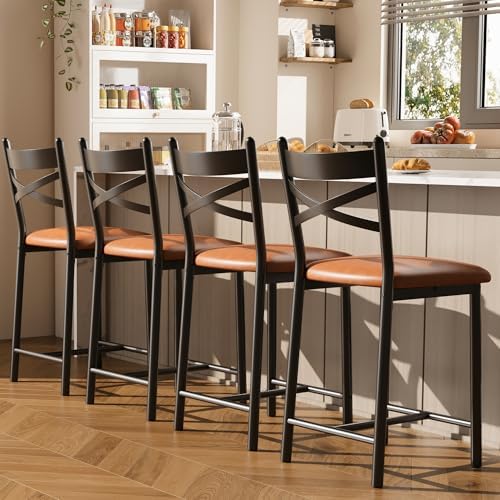 Garvee 26'' Bar Stools Set of 4, Counter Stools with Back & Thick Cushion by Garvee
