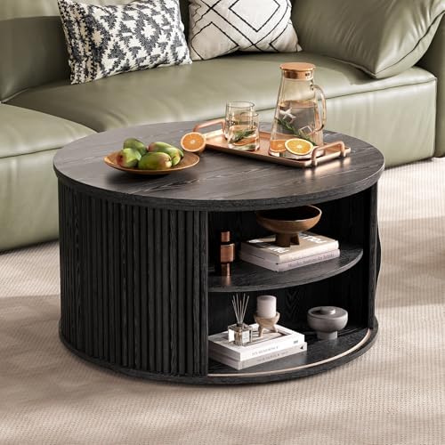 JOINICE Round Lift Top Coffee Table with Storage for Living Room,Black - Image 6