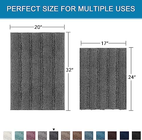 H.VERSAILTEX Grey Bathroom Rug Set Bath Mats, 2 Piece Bath Rugs Non Slip Thick Soft Chenille Striped Bath Rug Set, Bath Mats for Bathroom Sets (Grey, 20" x 32"/17" x 24") - Image 2