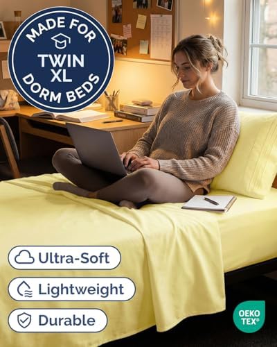 Twin XL 3 Piece Sheet Set - College Dorm Room Essentials - Yellow - Image 2