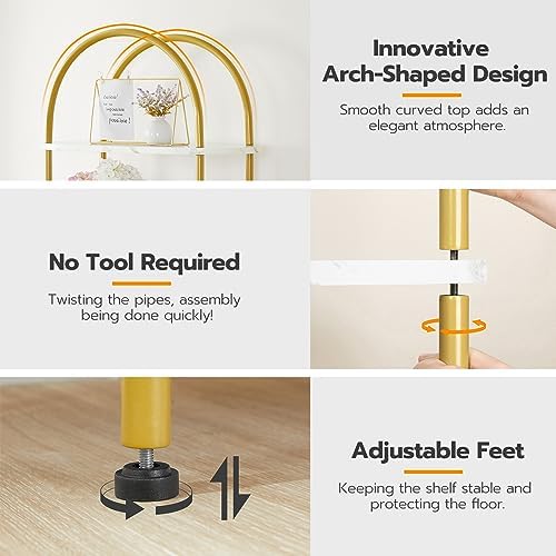 HOOBRO 5 Tier Open Bookshelf, Industrial Arched Bookcase Display Shelf Rack, Wooden Bookcase Storage Shelf Metal Frame, Tall Storage Organizer for Home, Easy Assembly, Gold DM176SJ01 - Image 6