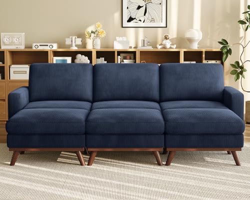Vesgantti 97" Modular Sectional Sofa Drak Blue, Sectional Couch with Movable Ottoman, Comfy Corduroy Couch with Spring Cushion, Modular Sofa with Deep Seat for Living Room, Bedroom and Apartment by Vesgantti