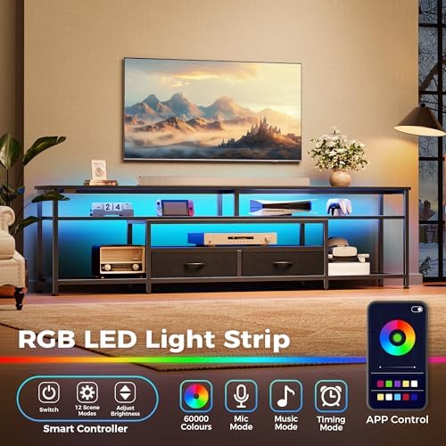 Huuger 71 Inch LED TV Stand with Power Outlets for 75 80 Inch TV - Image 2