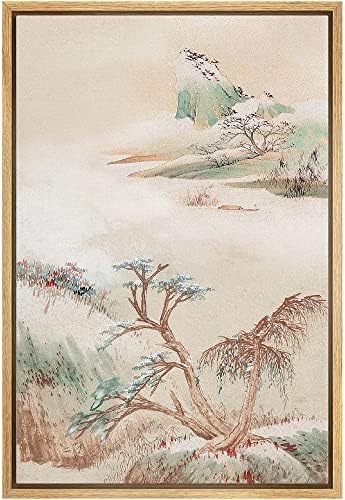 NWT Framed Canvas Print Wall Art Watercolor Retro Pastel Forest Nature Wilderness Illustrations Modern Art Decorative Landscape Rustic Zen Colorful for Living Room, Bedroom, Office - 24"x36" Natural by NWT