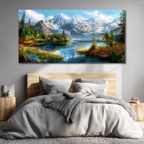 FUHAIHUA Canvas Wall Art For Living Room Wall Decor For Bedroom Modern Office Wall Decoration Mountains Rivers Landscape Painting Farmhouse Pictures Artwork Room Aesthetic Home Decor 20x40 In - Image 4