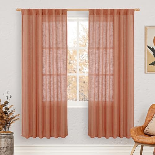 LAMIT Terracotta Linen Boho Curtains 78 inch Length 2 Panels, 52 x 78 Inch by LAMIT