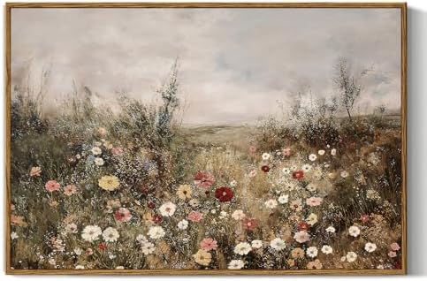 InSimSea Framed Wall Art Vintage Decor, Wildflower Field Flowers, 16x24In by InSimSeaArt
