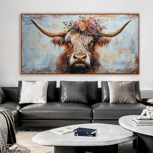 Canvas Wall Art Decor Canvas Art Wall Decor Highland Cow Wall Art Prints Wall Art Picutures for Living Room Large Vintage Wall Art Decor Framed Artwork for Walls Home Bedroom Office Decorations 29" X 59" - Image 3