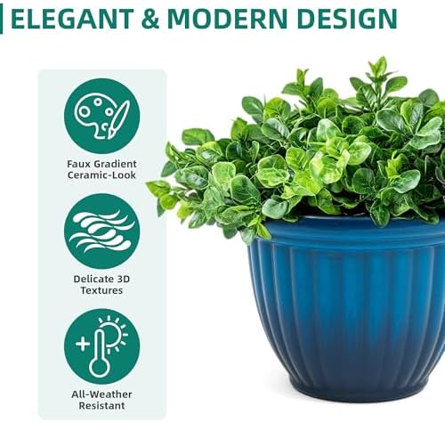 Autodaya 15" Large Planters for Outdoor Plants Set of 2 Plastic Flower Pots - Image 4