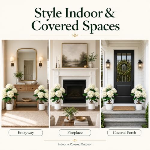 Artificial Hydrangea Trees, 2-Pack, Weighted Pots for Front Porch - Image 3