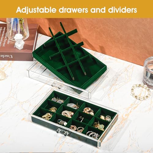 ProCase Earring Holder Organizer Jewelry Box with 3 Drawers, Emerald - Image 2