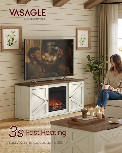 VASAGLE Fireplace TV Stand, Farmhouse Entertainment Center for 65'' TV - Image 2