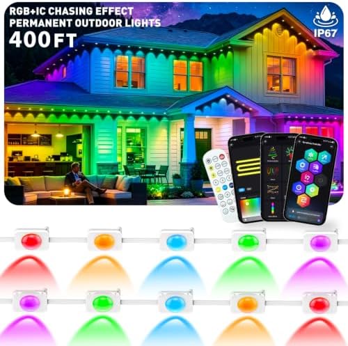 LITSOUL 400FT Permanent Outdoor Lights for House RGB+IC, Chasing Effect Smart RGB+IC Eave LED Lighting with 16 Million Colors, Waterproof Outdoor Strip Lights for Christmas Halloween Holiday Daily by LITSOUL