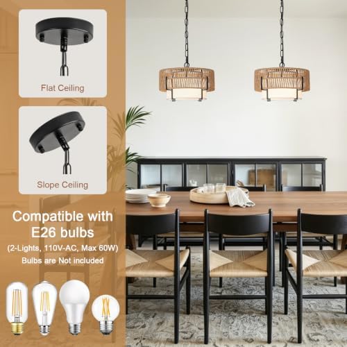12.6" Rattan Pendant Light for Kitchen Island, Boho Chandelier - Image 3