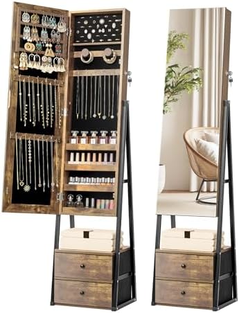 Nicetree Mirror Jewelry Cabinet, Lockable Full Length Mirror, 2 Drawers by Nicetree
