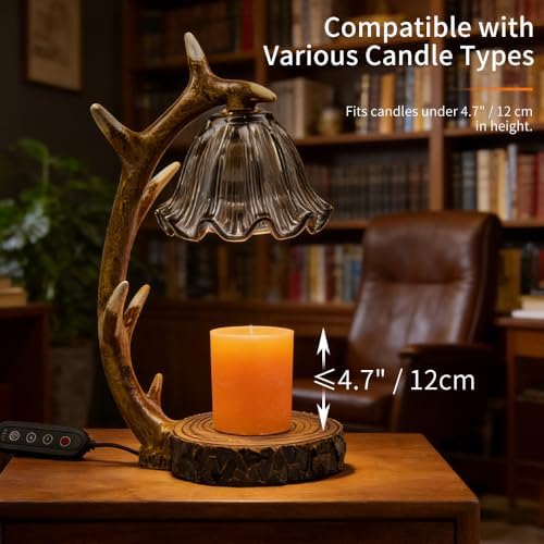 BAUSATZ Candle Warmer Lamp, Candle Light Warmer, Candle Lamp Warmer, Candle Warmer with Timer, Birthday Gifts (Resin Reindeer Antler Design) B - Image 4