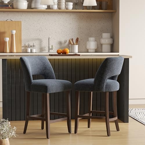 VKNOW Bar Stools Set of 2, 26" Fabric Counter Height Bar Stools, Navy Blue by VKNOW