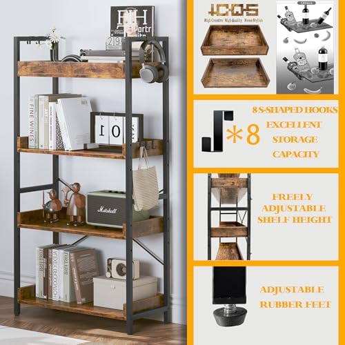 HCHQHS 4 Tier Bookshelf, Adjustable Industrial Bookcase, Vertical Tall Book Shelf, Wood and Black Metal Open Bookshelves for Home Office, Living Room, Bedroom - Image 5
