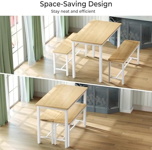 Tatub Dining Table Set for 4, 3-Piece Kitchen Table with 2 Benches - Image 3