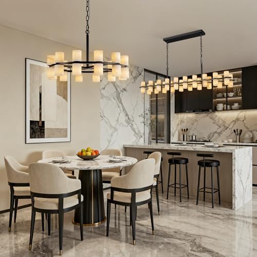 Alabaster Round Chandelier, Natural Spanish Stone Texture Chandeliers,Round Chandeliers for Dining Room Small Chandelier Light Fixture for Kitchen Living Room Foyer Entryway Hallway (Brass) - Image 5