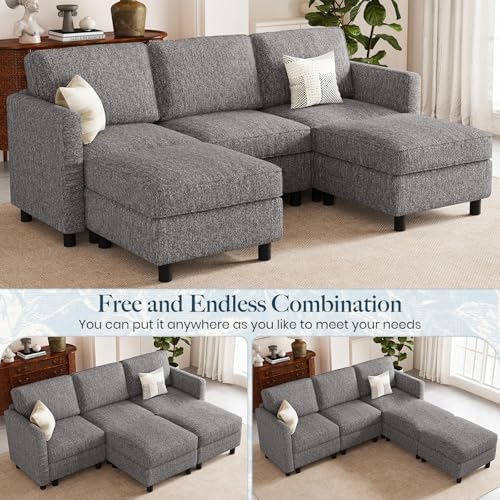 Belffin 84.3" 5 Seats U Shaped Couch Modular Sectional Sofa Washable Sectional Couches for Living Room Comfy Couches with Storage Seat Couch Sofas with Chaise,Grey - Image 4