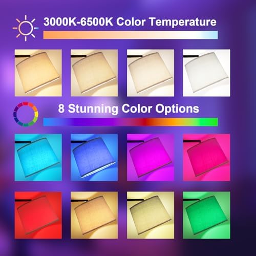 Ambimall RGB Floor Lamp - Remote Control, 8 Colors and 3000K-6500K Color Temperature, Fully Dimmable, Standing Lamp for Living Room with Rotating Head, Tall Lamp for Bedroom (RGB-Black and Beige) - Image 5