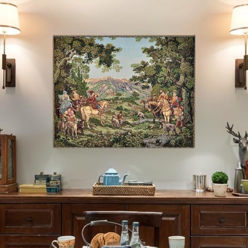AureoMadis Woven Tapestry Wall Hanging - Large Vintage Medieval Renaissance Victorian Art Home Decor for Living Room Bedroom (34.5" W x 28.0" H) - Hunting Scene with lining (Earthy：Hunting Scene-with lining) by Unknown