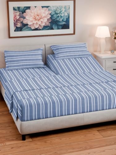 Flex Top Split Head King 4 Piece Sheet Set - Soft & Cooling - Blue Stripes - Image 2