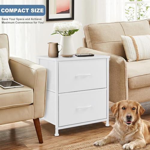 DUMOS Nightstand Set of 2, Small Dresser with 2 Fabric Drawers, End Table - Image 2