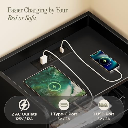 Huuger Nightstand Set of 2 with Charging Station, USB-C Port, End Tables - Image 4